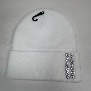 Elegant White Beanie with Rhinestone Accents